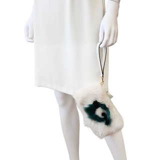 ANYA HINDMARCH | Ivory & Teal Furry Eye Wristlet