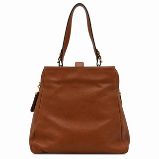 JIL SANDER | Tan Grained Leather Slouched Zip Shoulder Bag