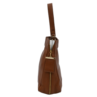 JIL SANDER | Tan Grained Leather Slouched Zip Shoulder Bag