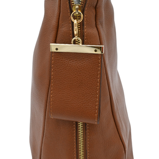 JIL SANDER | Tan Grained Leather Slouched Zip Shoulder Bag