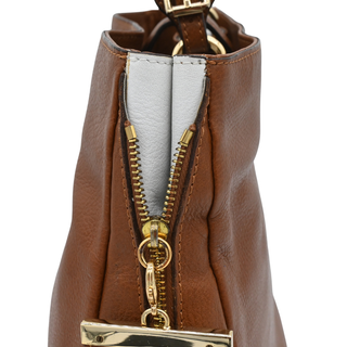 JIL SANDER | Tan Grained Leather Slouched Zip Shoulder Bag