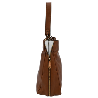 JIL SANDER | Tan Grained Leather Slouched Zip Shoulder Bag