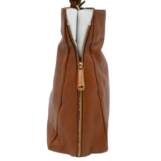 JIL SANDER | Tan Grained Leather Slouched Zip Shoulder Bag