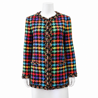 ALICE + OLIVIA | Andreas Frayed Houndstooth Tweed Blazer