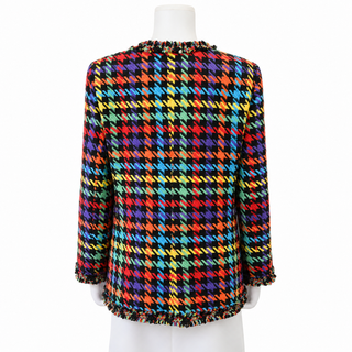 ALICE + OLIVIA | Andreas Frayed Houndstooth Tweed Blazer