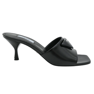 PRADA | Triangle Logo Leather Heeled Mules