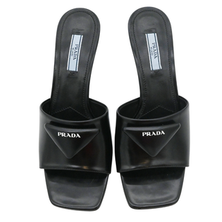 PRADA | Triangle Logo Leather Heeled Mules