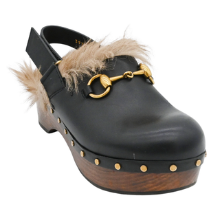GUCCI | Amstel Horsebit Fur-Trimmed Slingback Clogs