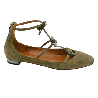 AQUAZZURA | Olive Embellished Suede Strappy Flats