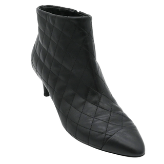Quilted Leather Camellia Zip Ankle Boots
