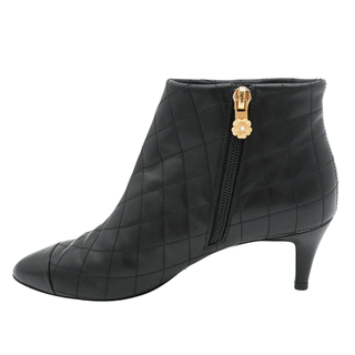 Quilted Leather Camellia Zip Ankle Boots