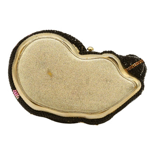 JUDITH LEIBER | Black Floral Crystal Resting Cat Minaudière Clutch