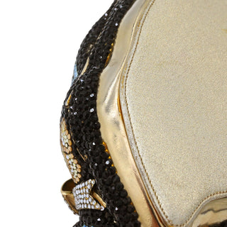 JUDITH LEIBER | Black Floral Crystal Resting Cat Minaudière Clutch