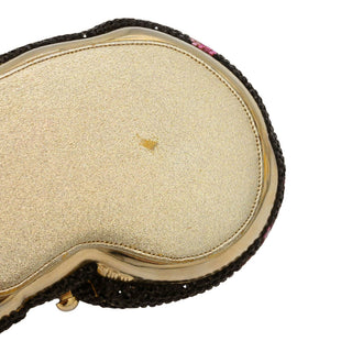 JUDITH LEIBER | Black Floral Crystal Resting Cat Minaudière Clutch