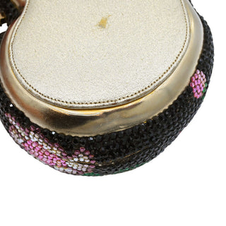JUDITH LEIBER | Black Floral Crystal Resting Cat Minaudière Clutch