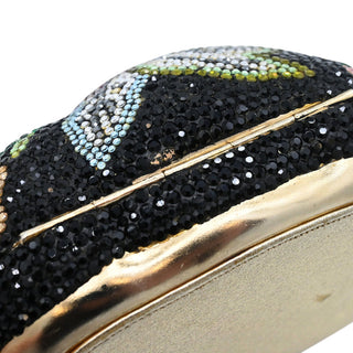 JUDITH LEIBER | Black Floral Crystal Resting Cat Minaudière Clutch