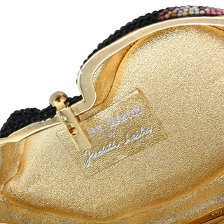 JUDITH LEIBER | Black Floral Crystal Resting Cat Minaudière Clutch