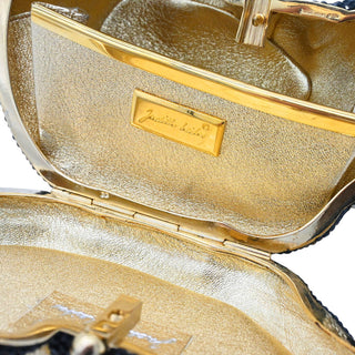JUDITH LEIBER | Black Floral Crystal Resting Cat Minaudière Clutch