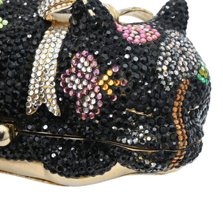 JUDITH LEIBER | Black Floral Crystal Resting Cat Minaudière Clutch