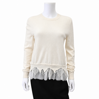 MCQUEEN | Ivory Lace Trim Wool & Cashmere Sweater
