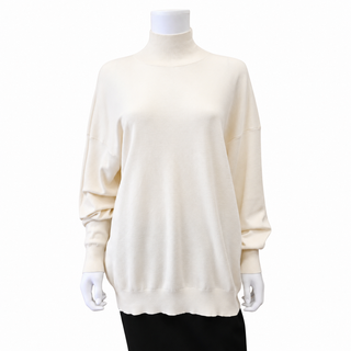 THE ROW | Ivory Silk & Cotton Oversized Turtleneck Sweater