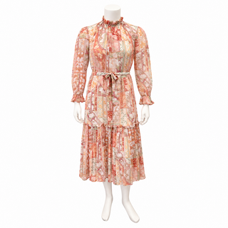 ZIMMERMANN | Patchwork Floral Print Belted Midi Dress