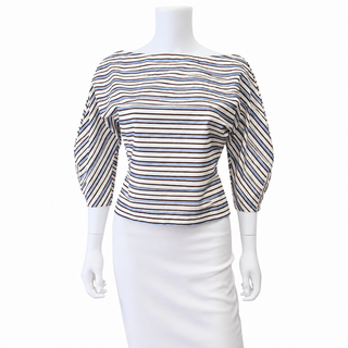 LELA ROSE | Striped Boat Neck Blouse