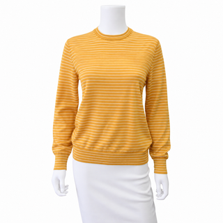 LORO PIANA | Mustard Yellow & Ivory Cashmere Silk Striped Sweater