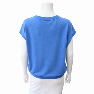 BRUNELLO CUCINELLI | Blue Cashmere V-Neck Short Sleeve Sweater