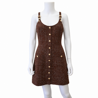AMANDA UPRICHARD | Brown Tweed Button Detail Mini Dress