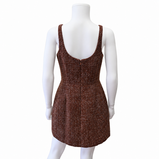 AMANDA UPRICHARD | Brown Tweed Button Detail Mini Dress