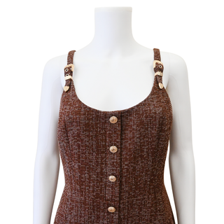 AMANDA UPRICHARD | Brown Tweed Button Detail Mini Dress