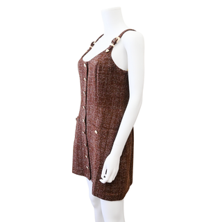 AMANDA UPRICHARD | Brown Tweed Button Detail Mini Dress