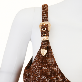 AMANDA UPRICHARD | Brown Tweed Button Detail Mini Dress
