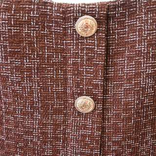 AMANDA UPRICHARD | Brown Tweed Button Detail Mini Dress
