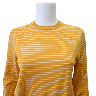 LORO PIANA | Mustard Yellow & Ivory Cashmere Silk Striped Sweater