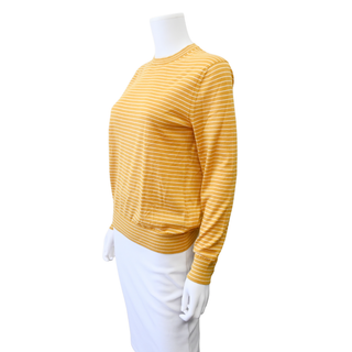 LORO PIANA | Mustard Yellow & Ivory Cashmere Silk Striped Sweater