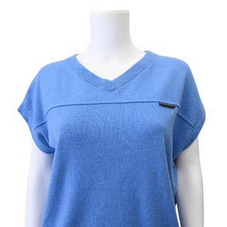 BRUNELLO CUCINELLI | Blue Cashmere V-Neck Short Sleeve Sweater