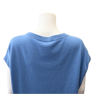 Blue Cashmere V-Neck Short Sleeve Sweater