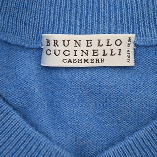 BRUNELLO CUCINELLI | Blue Cashmere V-Neck Short Sleeve Sweater