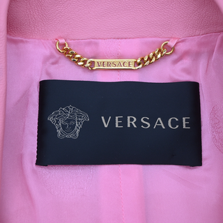 VERSACE | Pink Leather Medusa Double-Breasted Blazer