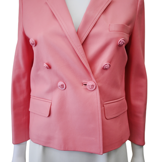 VERSACE | Pink Leather Medusa Double-Breasted Blazer