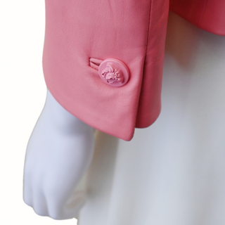 VERSACE | Pink Leather Medusa Double-Breasted Blazer