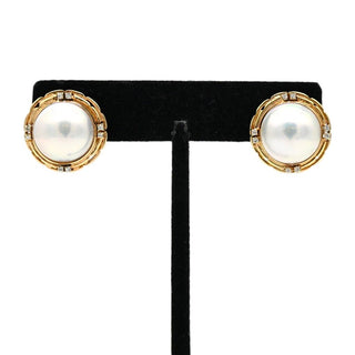 &nbsp; | 14K Gold Mabe Pearl & Diamond Omega Clip-On Earrings