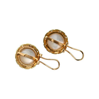 Clotheshorse Anonymous | 14K Gold Mabe Pearl & Diamond Omega Clip-On Earrings