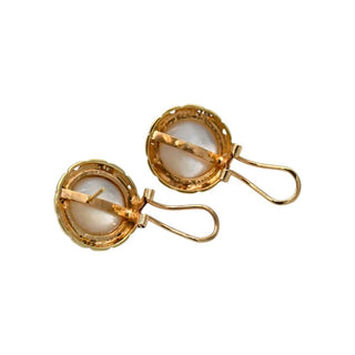 Clotheshorse Anonymous | 14K Gold Mabe Pearl & Diamond Omega Clip-On Earrings