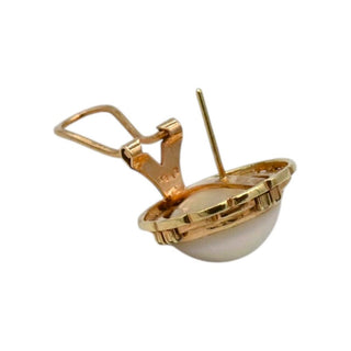 Clotheshorse Anonymous | 14K Gold Mabe Pearl & Diamond Omega Clip-On Earrings