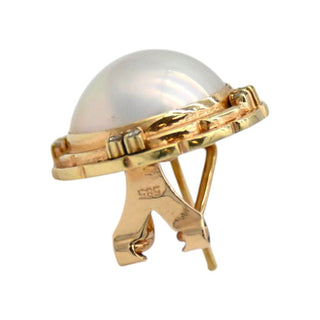 Clotheshorse Anonymous | 14K Gold Mabe Pearl & Diamond Omega Clip-On Earrings