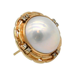 Clotheshorse Anonymous | 14K Gold Mabe Pearl & Diamond Omega Clip-On Earrings