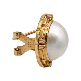 Clotheshorse Anonymous | 14K Gold Mabe Pearl & Diamond Omega Clip-On Earrings